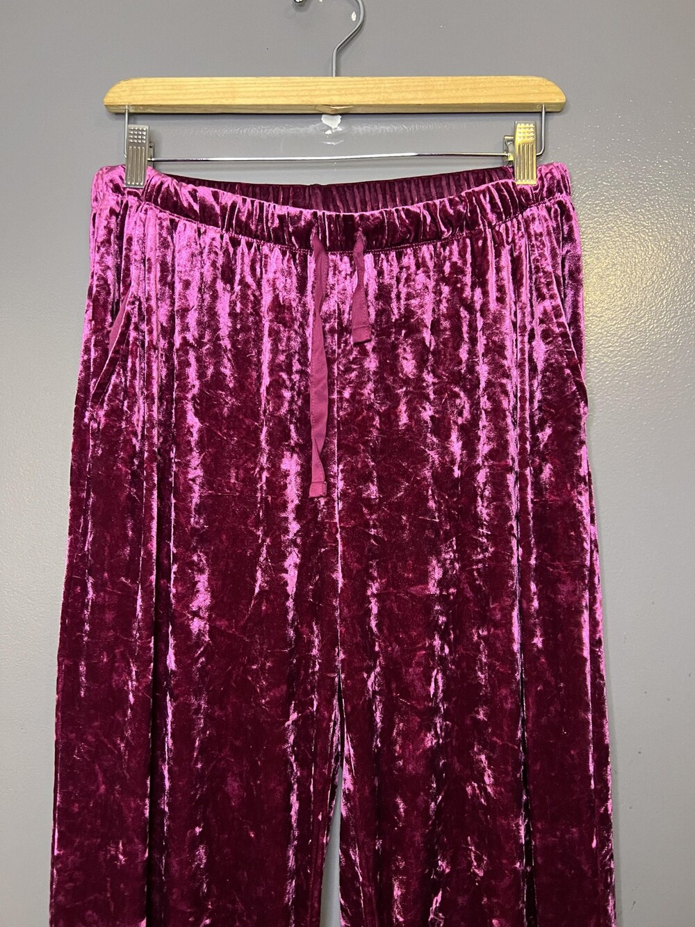 Stars Above Pants Womens Medium Pink Crushed Velour Lounge Drawstring Pockets